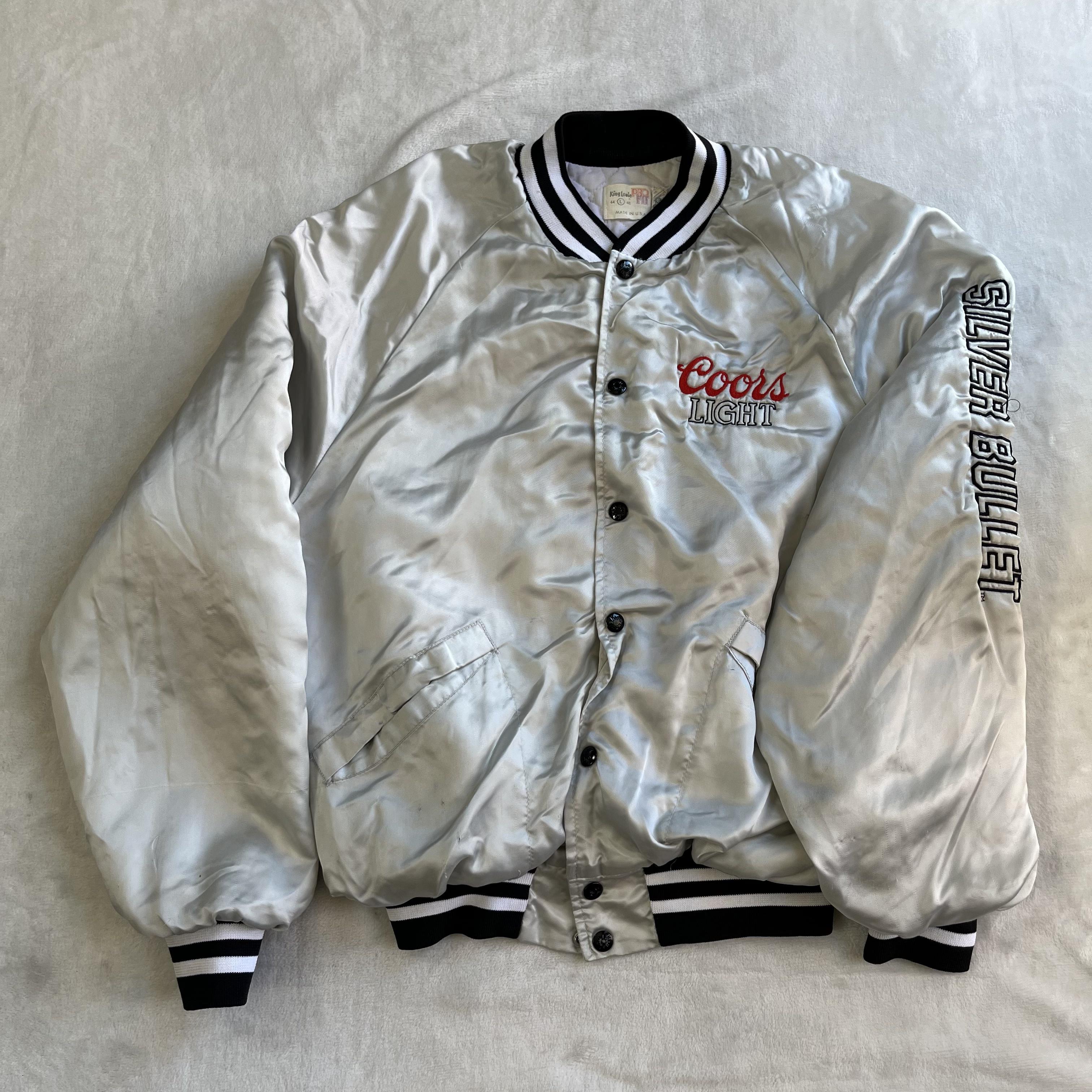 Vintage Coors Light Jacket Mens Large Silver Bomber Silver Bullet King Louie